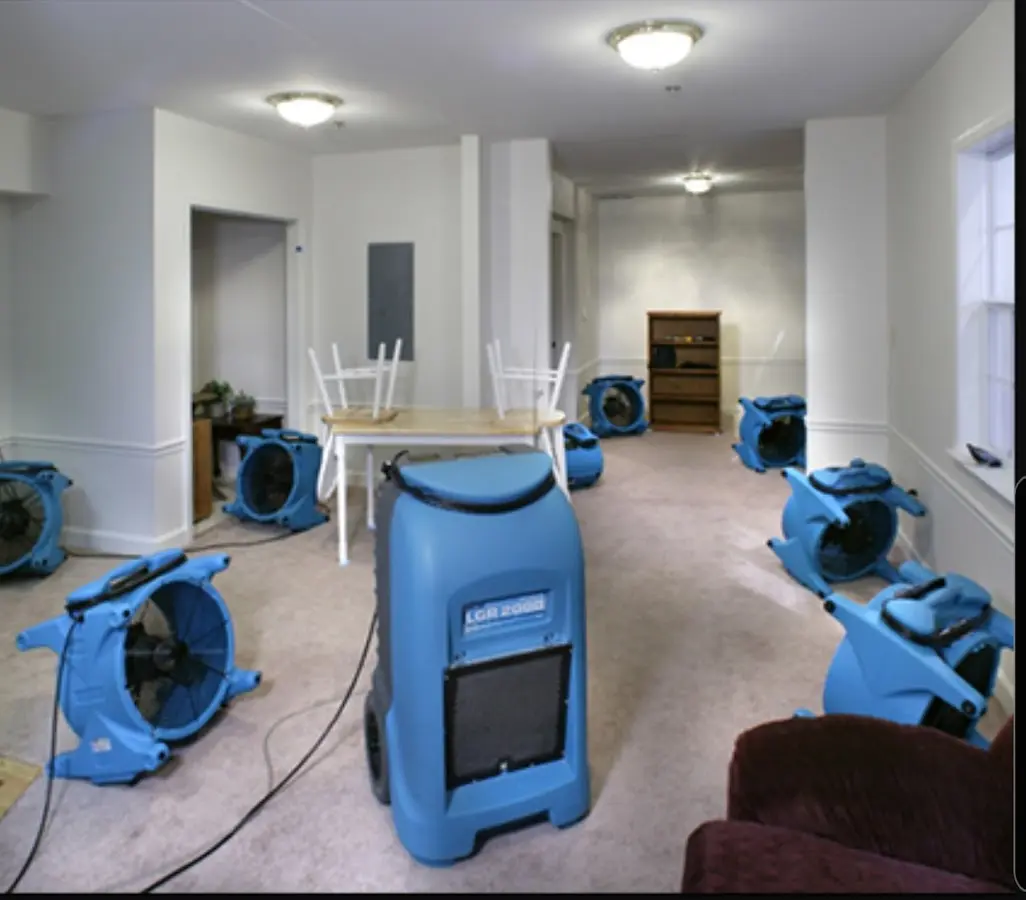 Air movers and dehumidifier setup for Water Damage Restoration in Tipp City